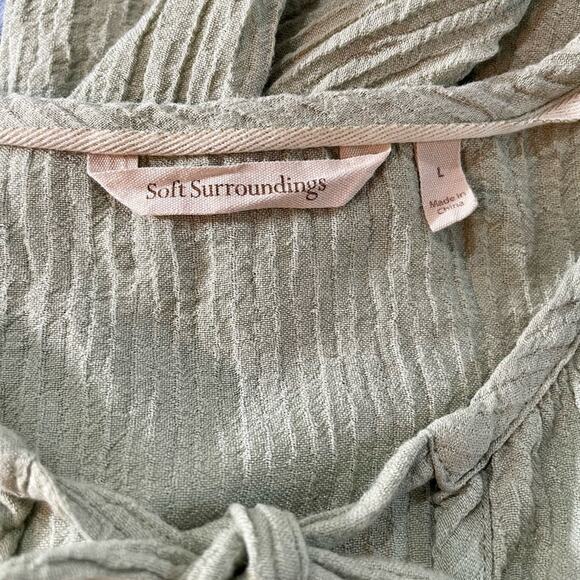 Soft Surroundings Women’s Large Boho Tunic Blouse Sage Green Tassle Short Sleeve - Picture 5 of 10